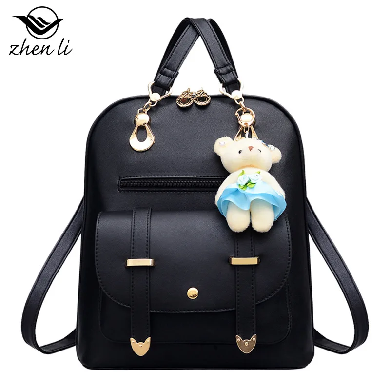 

2019 Autumn New Style PU Leather Bear bear gua jian Girl'S Popular Backpack Korean-style Style Soft Surface WOMEN'S Bag
