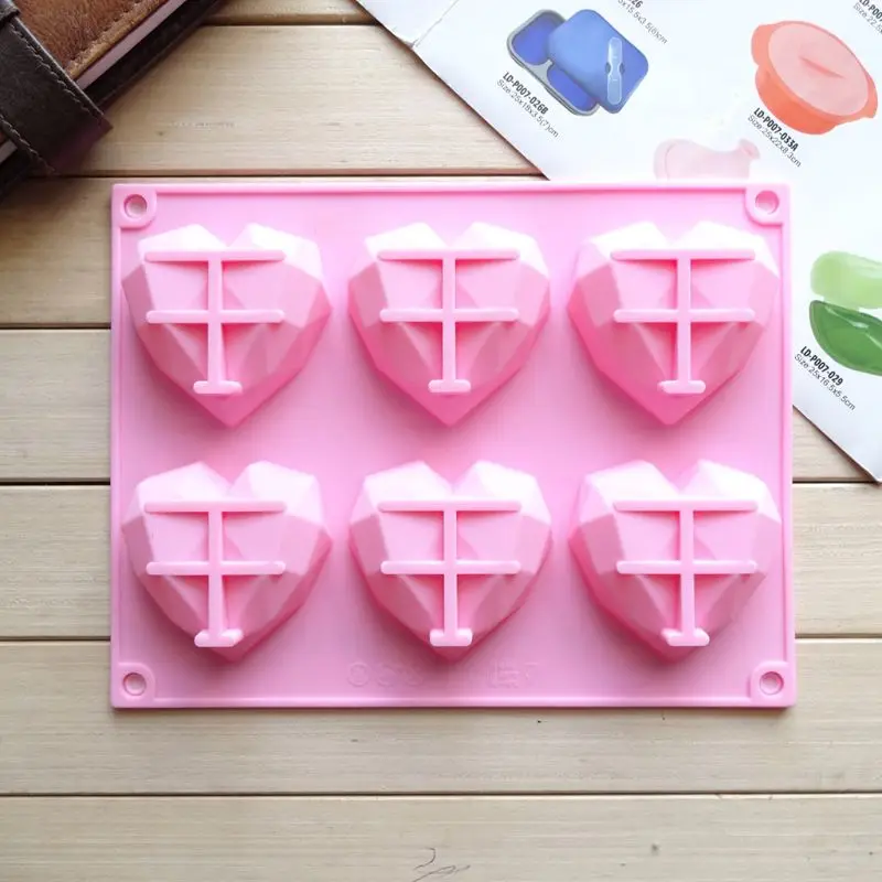 6-Полость 3D «любящее сердце» в форме ромба прямоугольной формы DIY силиконовые формы мусс шоколадный торт Мыло пудинг пресс-форма ручной работы выпечки тоже