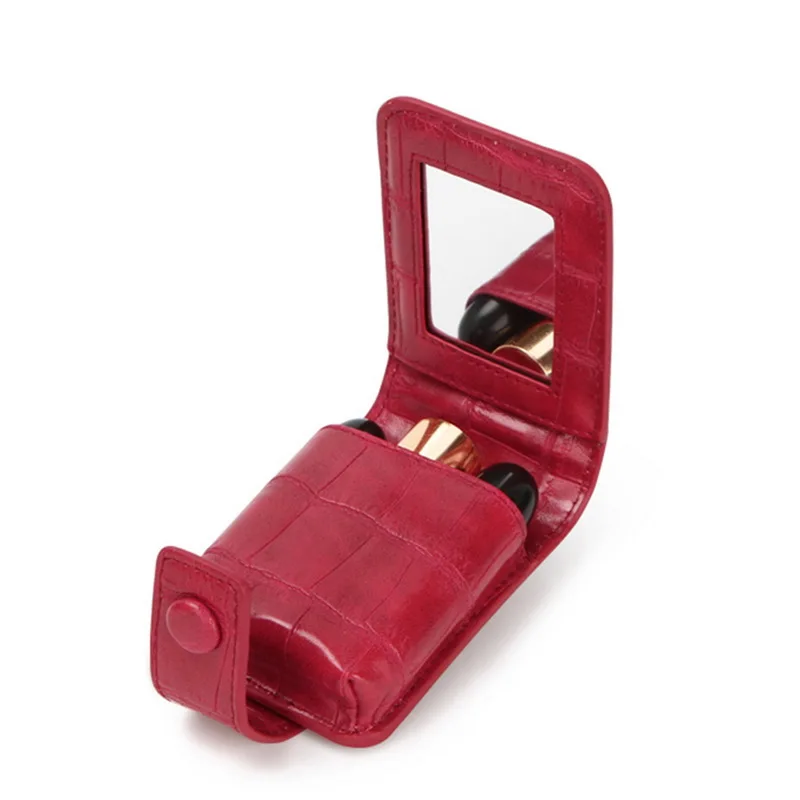 

Fashion Lipstick Cosmetic Bag With Mirror Makeup Bag Travel Pouch PU Leather Portable Beauty Case Small Storage Cases