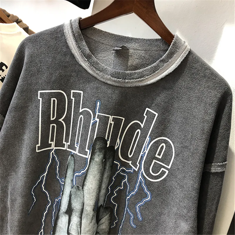 Rhude толстовки мужские женские новые толстовки Rhude винтажные осенние зимние повседневные утепленные толстовки с пальмовым принтом логотип в виде молнии