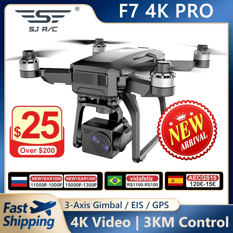 Дрон SJRC F7 4K PRO с камерой GPS Wi-Fi 3-осевой карданный подвес EIS профессиональный