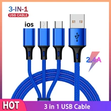 3 em 1 cabo rápido para o telefone móvel carregador rápido micro cabo usb tipo c android carregador cabo para iphone três cabo de carga de dados