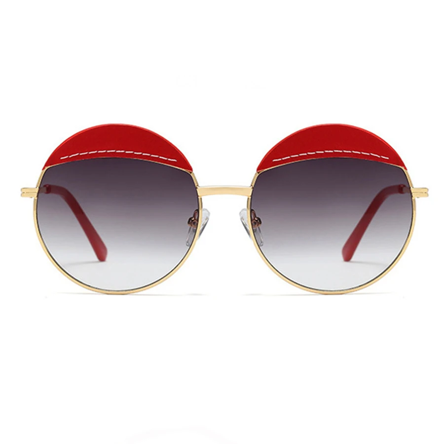 red sunglasses Брендовые дизайнерские Круглые Солнцезащитные очки для женщин стимпанк Oculos оттенки кожаная оправа Ретро зеркальные солнцезащитные очки UV400 очки - Цвет линз: red sunglasses