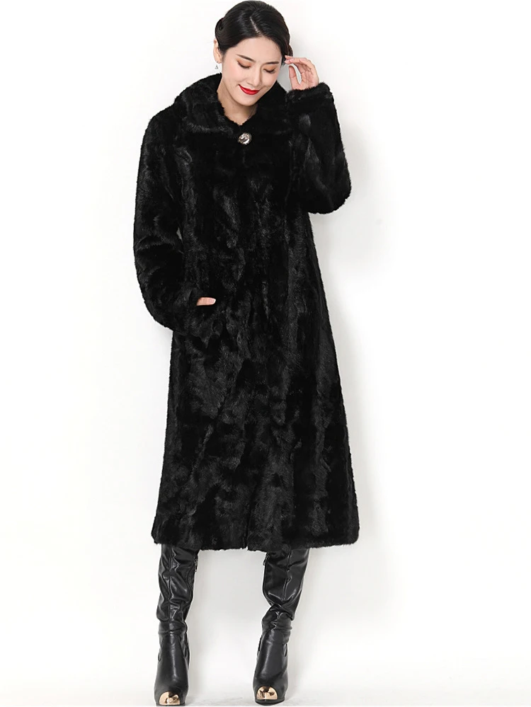 Модное пальто из искусственного меха для мамы черная, винно-красная, 5XL, плюс размер, Тонкая зимняя новая Корейская куртка с длинным рукавом для отдыха из искусственного меха, feminina LR454