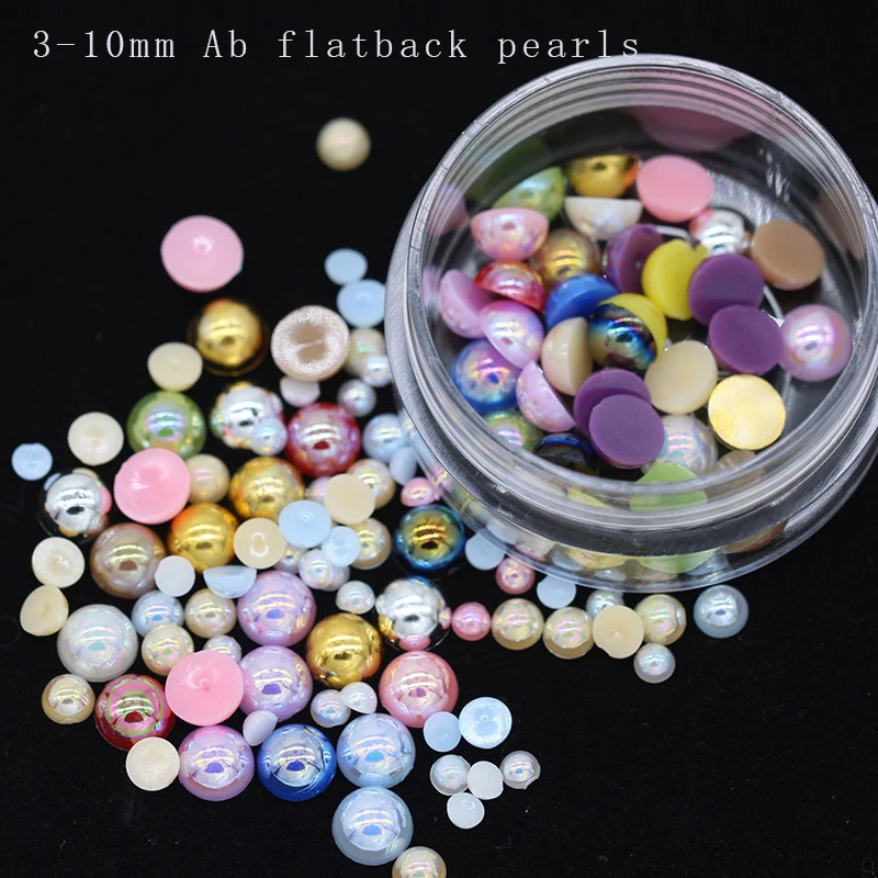 

3-10mm AB color Flatback Half Round Pearl Imitation Pearl Scrapbook Beads Nail Art Decoration DIY craft jewelry findings making