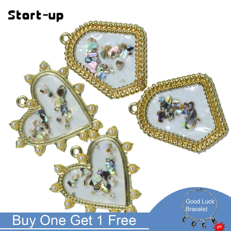 

Transparent Heart Pendant Earring Set with Inlaid shell Pearl Earrings For Pendants Jewelry Accessorie Gold Color Metal