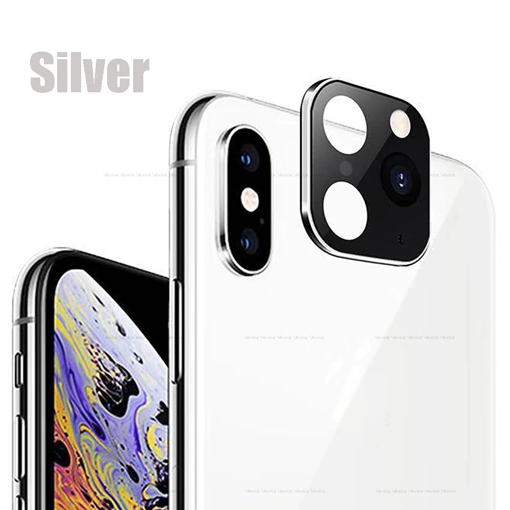 Silver Чехол для iPhone 11 Pro Max Simulation camera для iPhone X XS MAX Xs чехол для объектива камеры кольцо из титанового сплава - Цвет: Silver