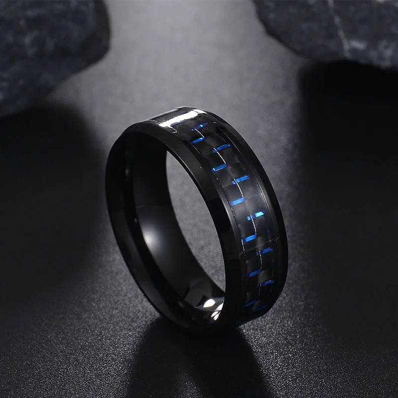 Man Ring Carbon Fiber Dragon Inlay Comfort Fit Stainless steel For Men Wedding Band wedding rings,finger rings,jewelry rings,ring jewelry
