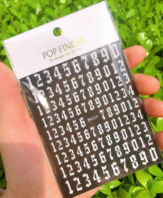 yeni eski İngilizce büyük boyutu 80mm * 103mm numaraları tırnak çıkartmaları Wrap 3D tırnak sanat malzemeleri 6 renkli mektup numarası tırnak Sticker C003(1)