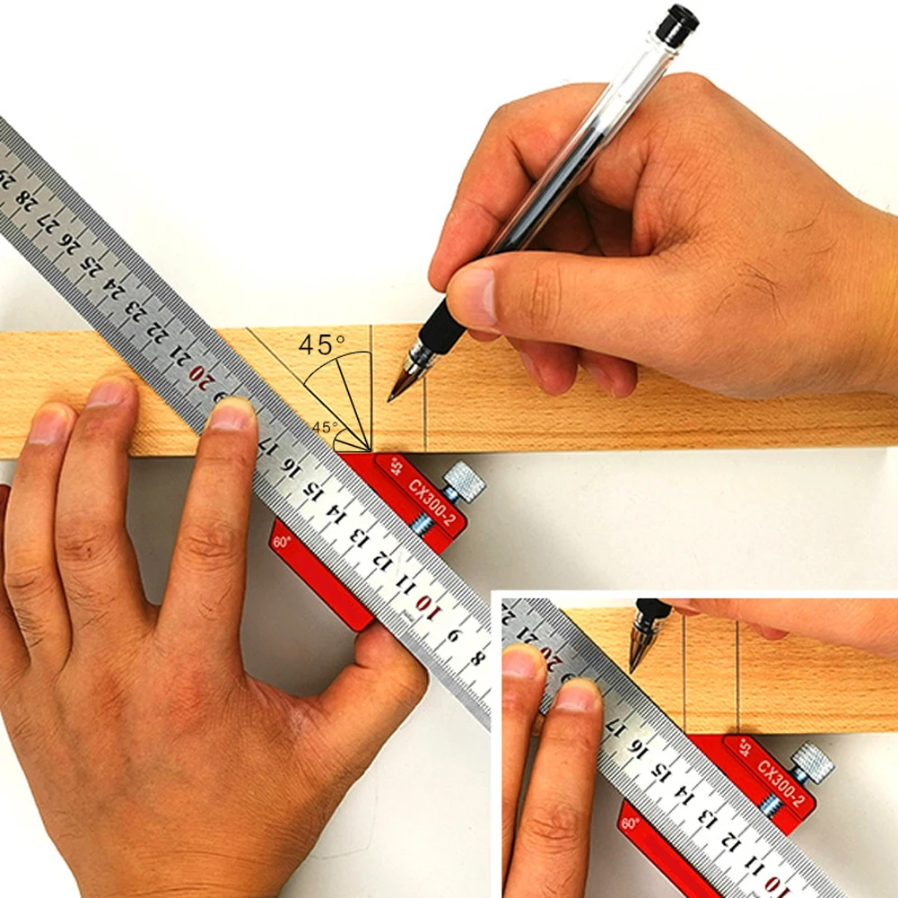 

Woodworking Center Line Scriber Finder 45 90 Degrees Angle Line Caliber Ruler Wood Measuring Tool Scribing Ruler Marking Tool