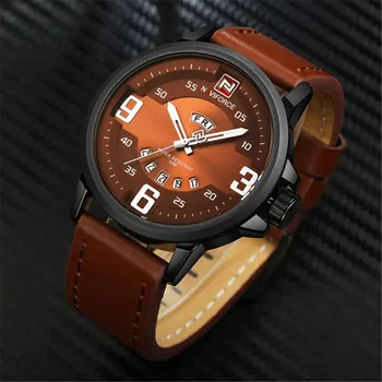 

Naviforce Men's Watch Leather Strap Quartz Watch Stylish Simple Large Dial Watch