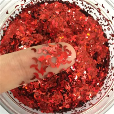 Ультратонкая Лазерная Красная звезда сердце Единорог бабочка с блестками Дизайн ногтей блеск мини пайетками PET Свадебный декор маникюрный материал 8 г - Цвет: 3mm moon LR