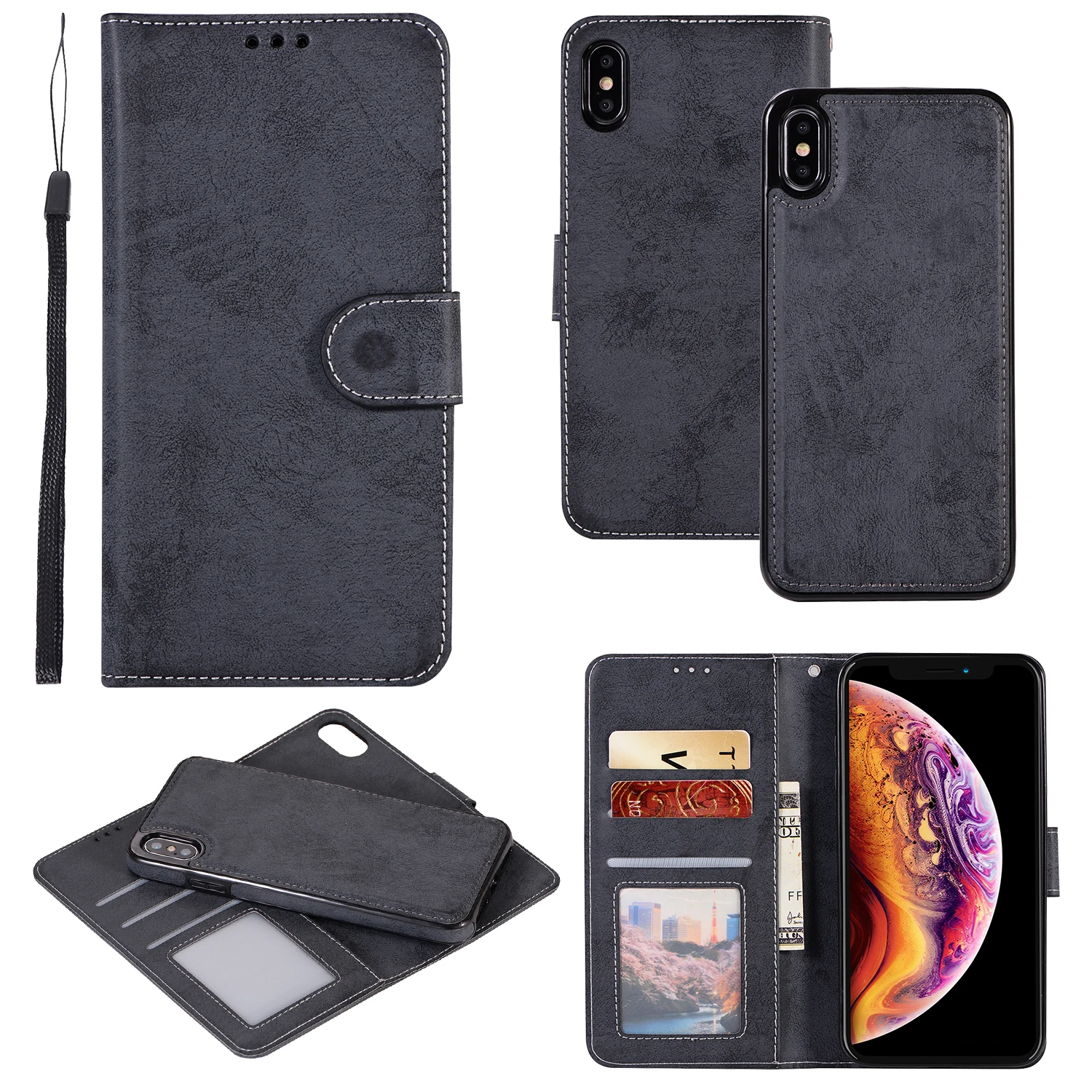 Чехол XR для iPhone 12 11 Pro XS Max X SE 6 8 7 Plus ретро кожаный бумажник 2 в 1 магнитные съемные