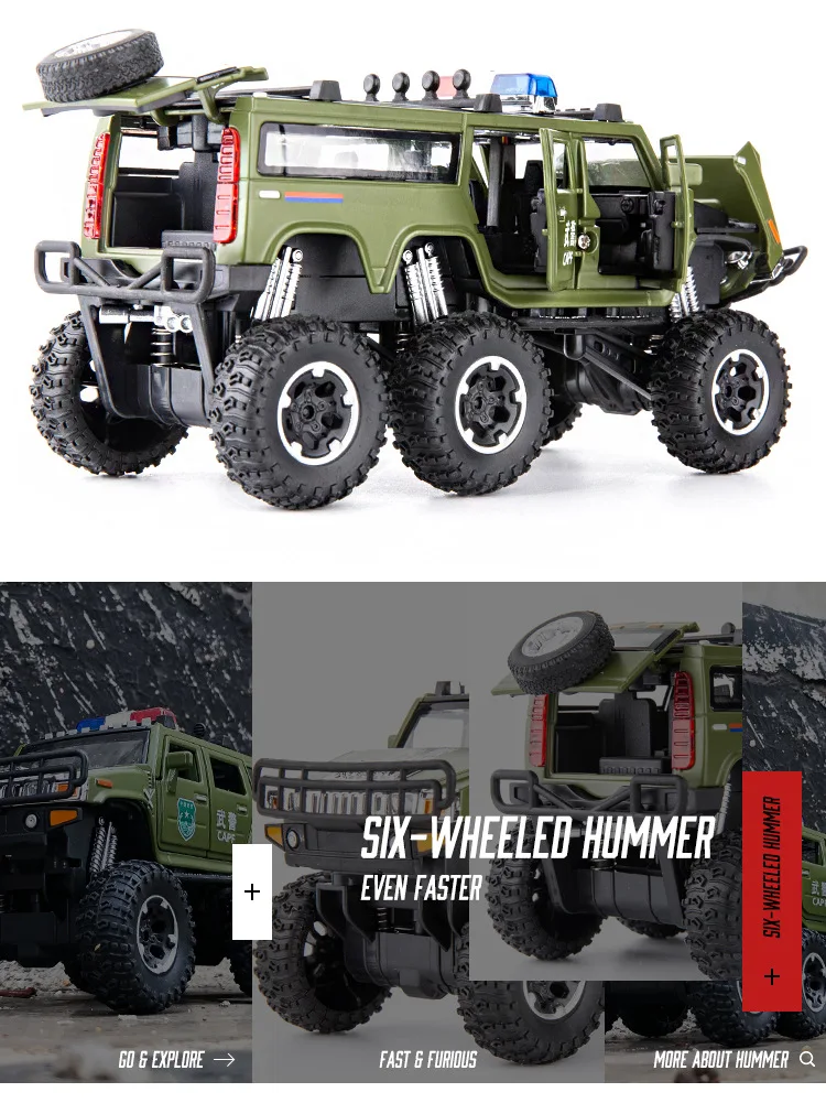 1:32 Высокая Имитация Большой шестиколесный Hummer звук и светильник Полицейская машина сплав внедорожная модель дорожного транспортного средства для детей Подарки