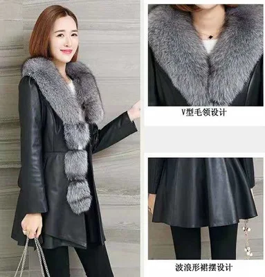 Зимние женские кожаные меховые куртки, Женское пальто, имитирующее лисицу, шерсть, самосовершенствование, манто для женщин, Hiver, пальто из искусственной овчины