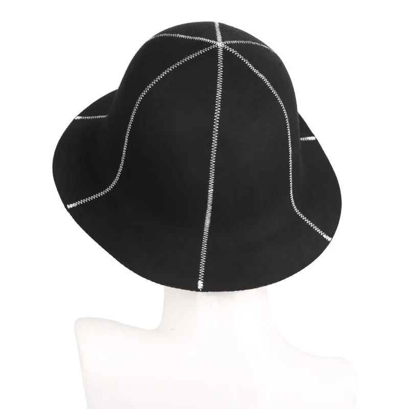 Sedancasesa Wool Felt Fedora Hats for Women Autumn Winter Fashion Style Warm Soft Foldable Striped Ladies Bucket Hats FW292008