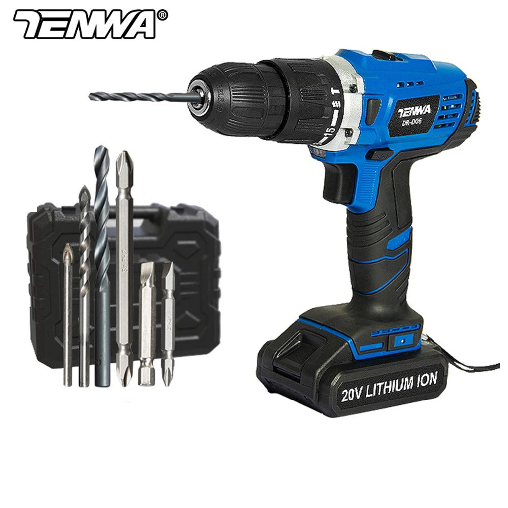 

TENWA 20V Impact Cordless Drill Electric Screwdriver USB Output 13Pcs Drill Bit With Box LED LIGHT 1500mAh Battery Mini Drill