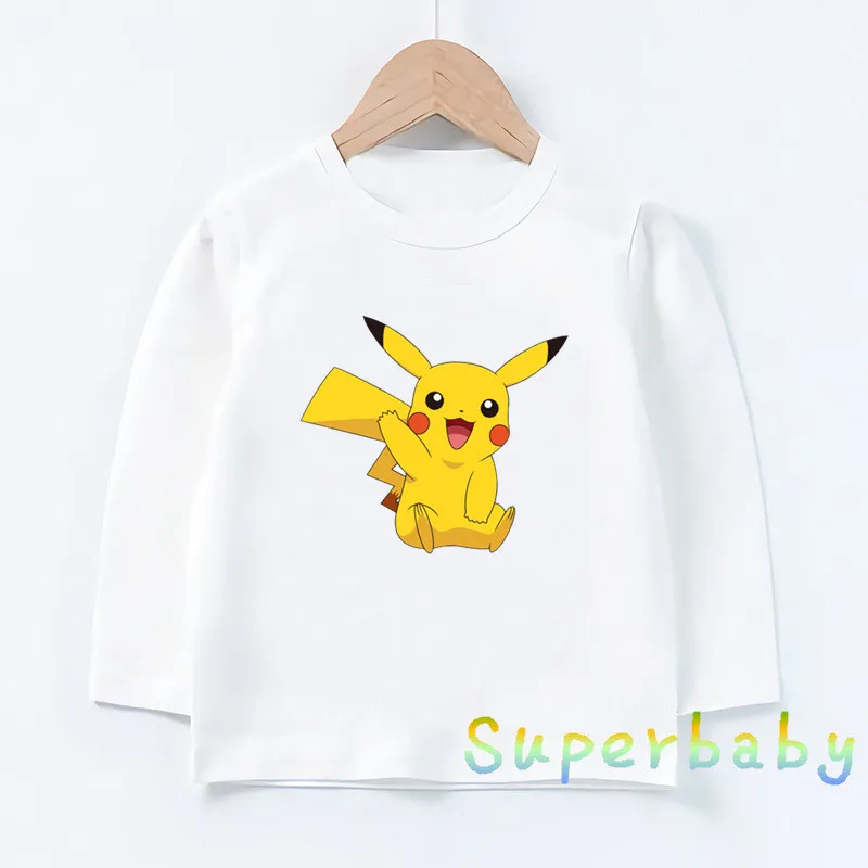 Children POKEMON GO Pikachu Print T shirt Baby Boys Girls Cartoon Funny Tops Kids Long Sleeve T-shirt,LKP2080 - Цвет: LKP2080-A