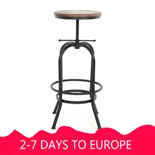 IKayaa барный стул, промышленный стиль, регулируемый по высоте поворотный барный стул из натурального соснового дерева, кухонный обеденный стул для завтрака