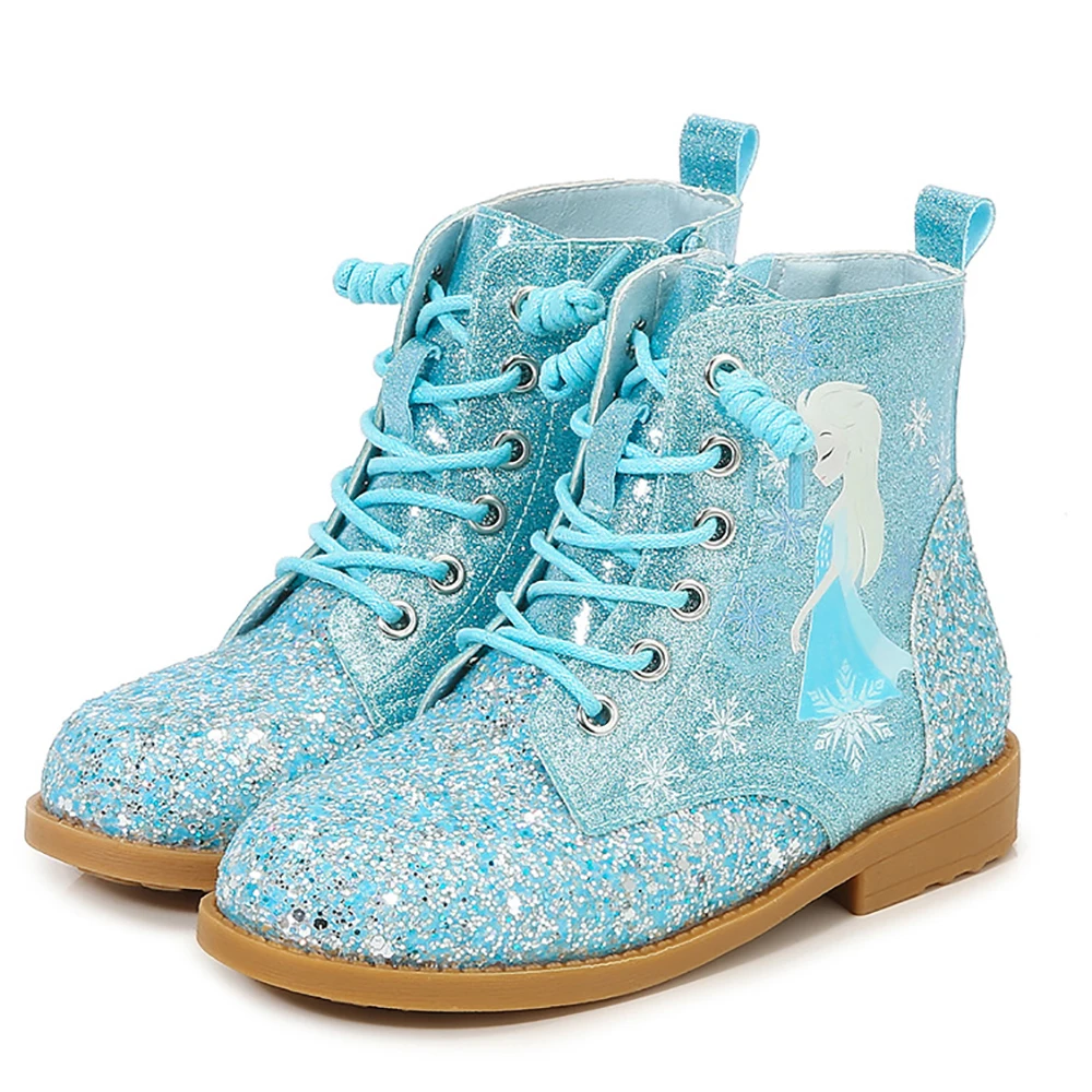 Disney Designer Children Snow Boots For Girls Frozen Princess Elsa Prints Martin Boot Kids Winter Plush Soft Shoes Keep Warm New