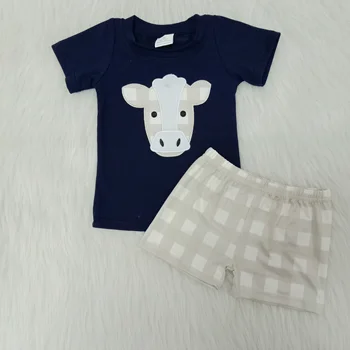 

baby boy clothes farm cow print embroidery boutique kids summer clothing set