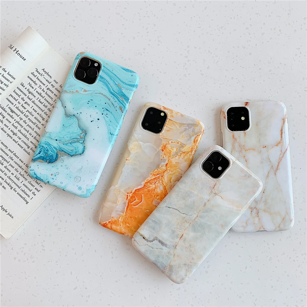 

For Coque iPhone 11 Promax Glossy Marble Stone Phone Case for iPhone 11 Xsmax XR X XS 8 Plus 6 6s 7+ Funda Soft Silicone Cover