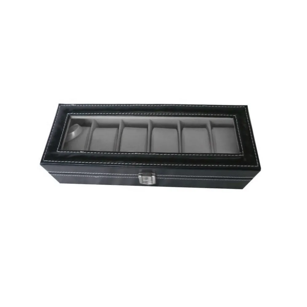 6 сетки коробка для часов черный из искусственной кожи уточнение Слоты наручные органайзер для часов ювелирные изделия Дисплей Чехол держатель для хранения