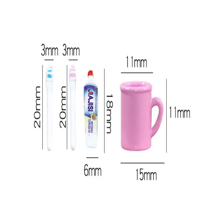 4PCS/Set 1:12 Miniature Toothbrush Set Mini Tooth Mug + Toothpaste + Brush for Blyth Barbies OB11 BJD Doll House Play Toy