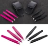 3 PCS/Set Eyebrow Tweezers Stainless Steel Point Tip/Slant Tip/Flat Tip Hair Removal Makeup Tools Accessory with Black Bag Case 2