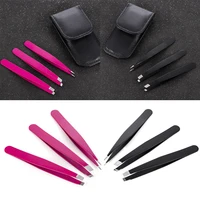 3 PCS/Set Eyebrow Tweezers Stainless Steel Point Tip/Slant Tip/Flat Tip Hair Removal Makeup Tools Accessory with Black Bag Case 2