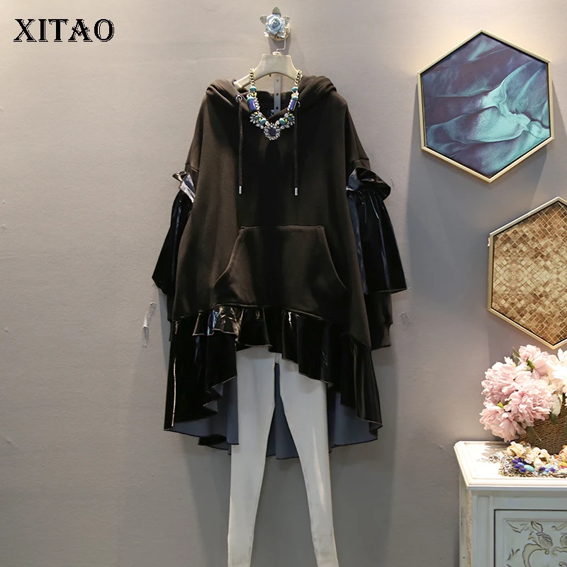 XITAO нерегулярная плиссированная Толстовка Женская Лоскутная с карманами