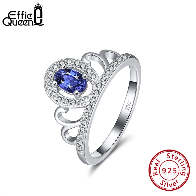 

Effie Queen Real 925 Sterling Silver Eternity Ring Women Crown Design AAAA Zircon Wedding Band Engagement Jewelry Gifts TSR198