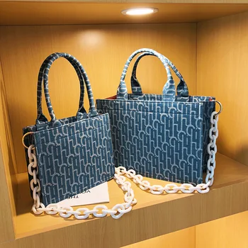 

Bag Women's Pearl Short-distance Travel Handbags Large-capacity Denim Presbyopia Niche Tote Bag Sac Luxe Femme Bolsas De Mujer