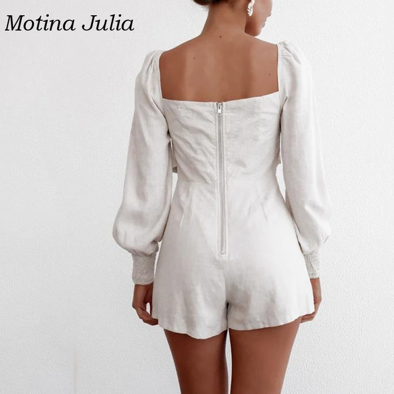 Motina Julia комбинезон с квадратным вырезом и оборками, женский короткий комбинезон с длинными рукавами, повседневные женские комбинезоны