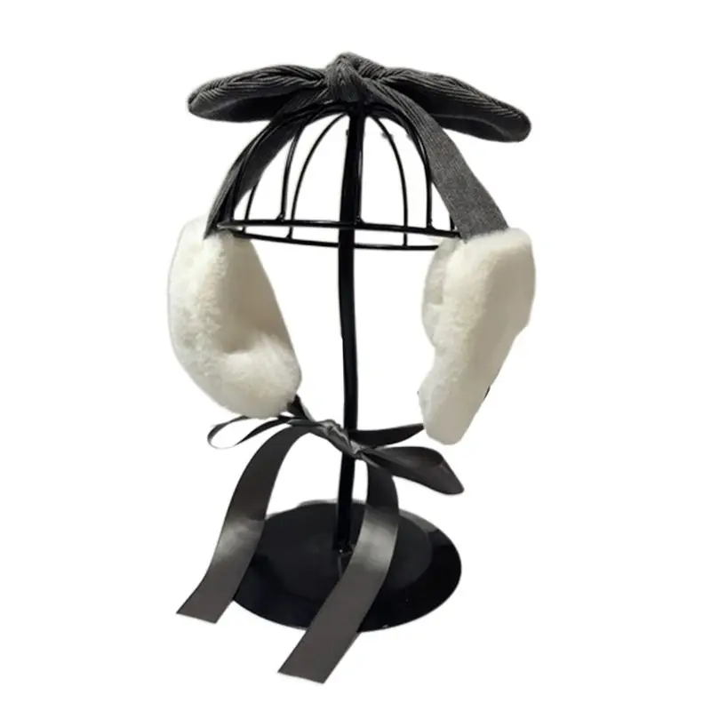 Женские зимние пушистые плюшевые наушники с длинной лентой милый Леопардовый бант с кроличьими ушками наружная Защитная повязка на голову - Цвет: E