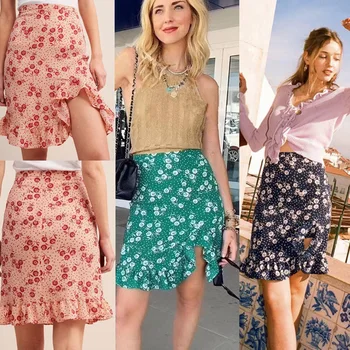 

2020 Spring Summer Women French Holiday Skirt Ruffles Flowers Trumpet Mermaid Skirt