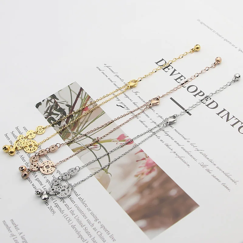 Хит продаж пять старинных китайских монет маленький колокольчик ножной браслет