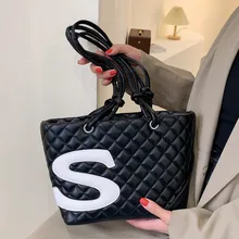 

Large Quilted Plaid Women's Tote Bag Diamond Lattice Handbags Lozenge Leather Shoulder Bag Female Brand Design Nolso Se Mano Sac