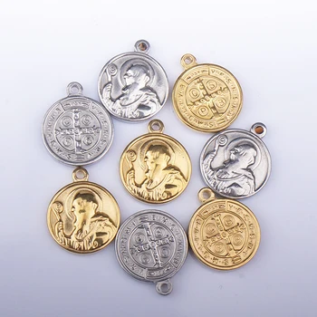 

100% Stainless Steel St Benedict Medal Pendant Gold/Silver Color Metal San Saint Benedict Cross Medal Wholesale 20pcs