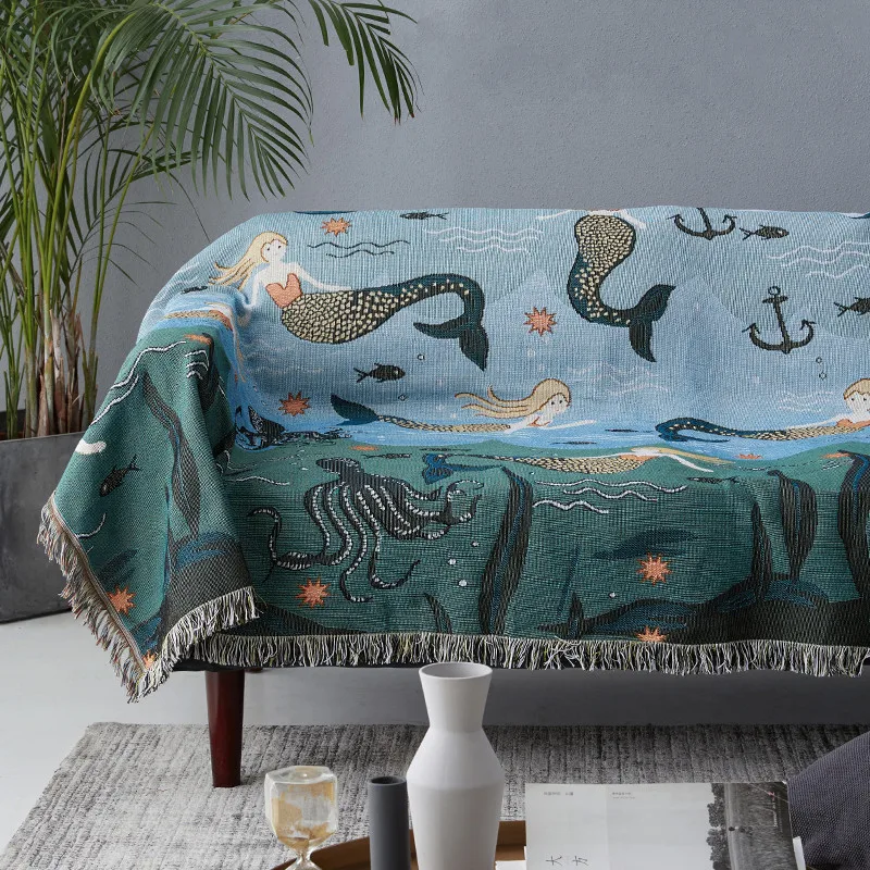 

Nordic Throw Blanket Multifunction Ocean Mermaid Decorative Slipcover Cobertor Sofa Bed Non-slip Stitching Soft Sheet Blankets