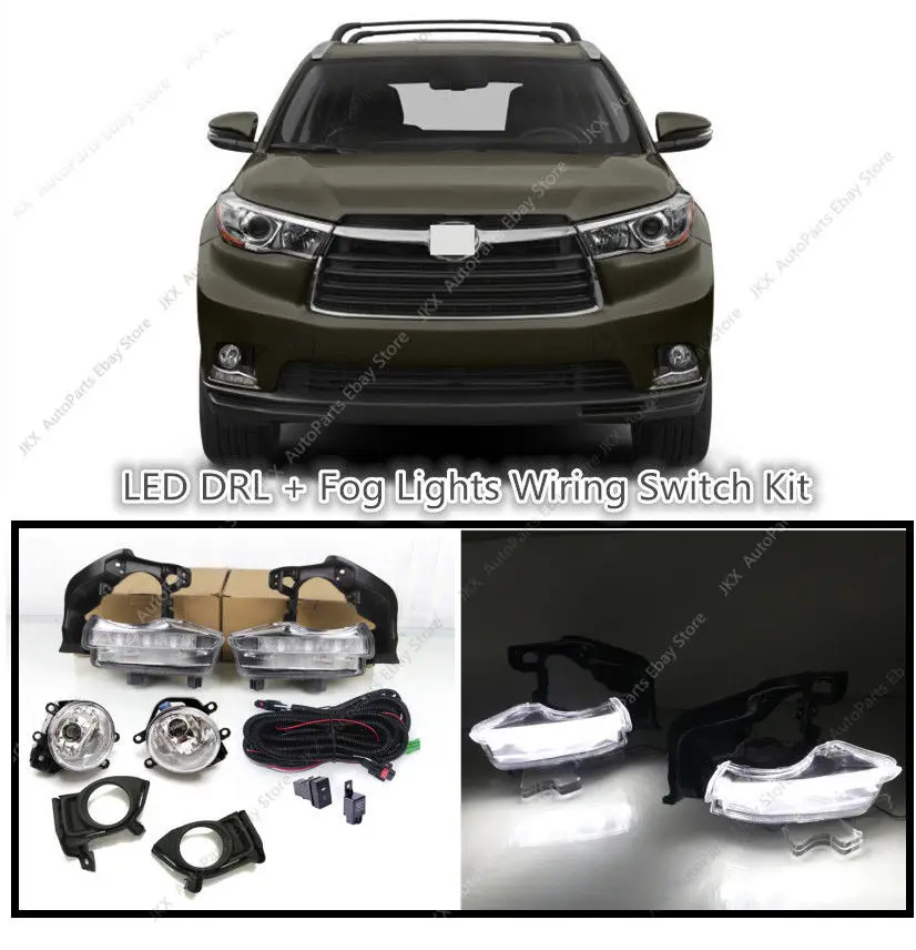 Для Toyota Highlander 1 комплект светодиодный фонарь дневного света+ монтажные комплекты противотуманных фар