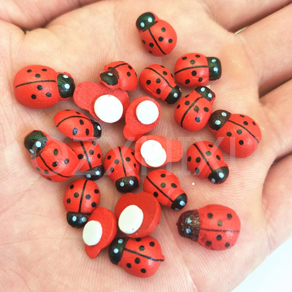 Wooden Ladybird Ladybug Sticker Children Kids Painted Adhesive Back DIY Craft Home Party Holiday Decoration 5BB5737
