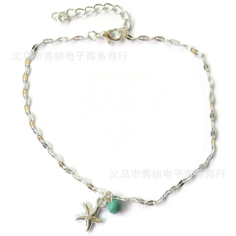 

Europe And America Popular Ornament Simple Starfish Modeling Turquoise Beads Anklet Natural Stone Star Foot Ornaments