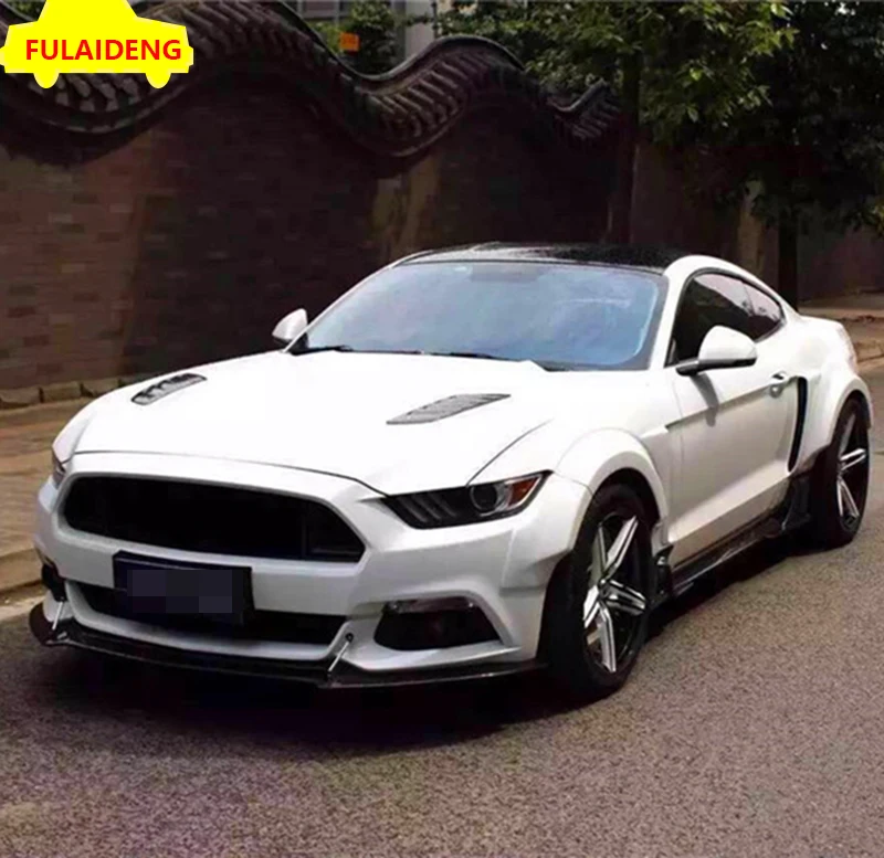 Для Ford Mustang- черный углеродное волокно автомобиля Передняя губка подбородок бампер наборы кузова автомобиля аксессуары для укладки