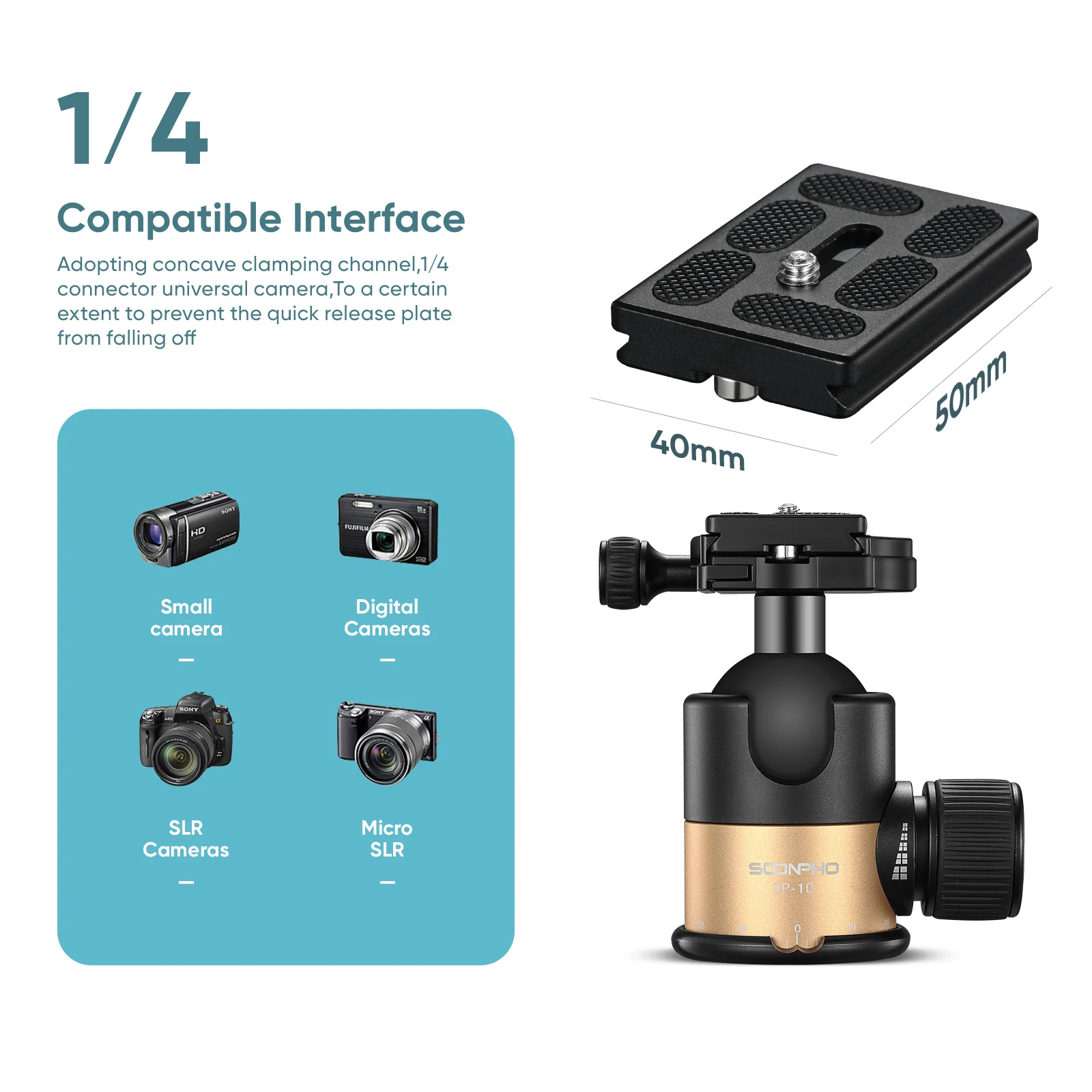 Soonpho Ball Head for Tripod Rotating Head 360-degree Panoramic 1/4 to 3/8 Screw Tripod Adapters Professional Camera Tripe
