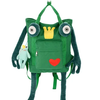 

College wind cute four-legged frog large-capacity school bag college canvas backpack tide