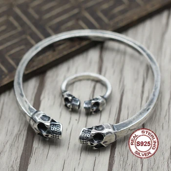 

S925 Sterling Silver Bangles Simple and generous retro Personality couple style Unique to build skull shape Send a gift to love