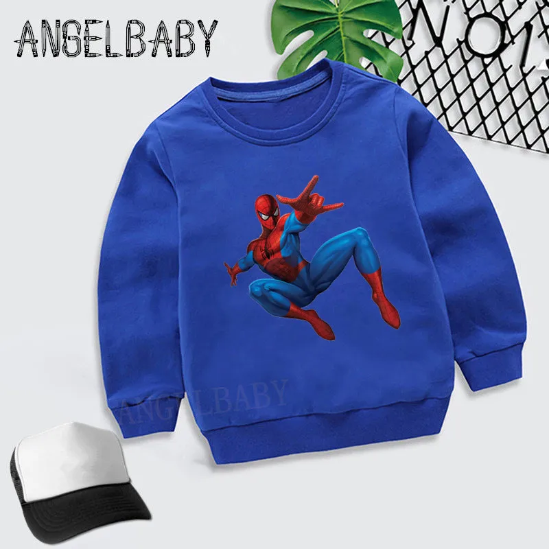 Толстовка для мальчиков и девочек; детские толстовки с рисунком Человека-паука; Детские осенние Топы; хлопковая одежда для малышей; KYT2175 - Цвет: 2175C-Blue