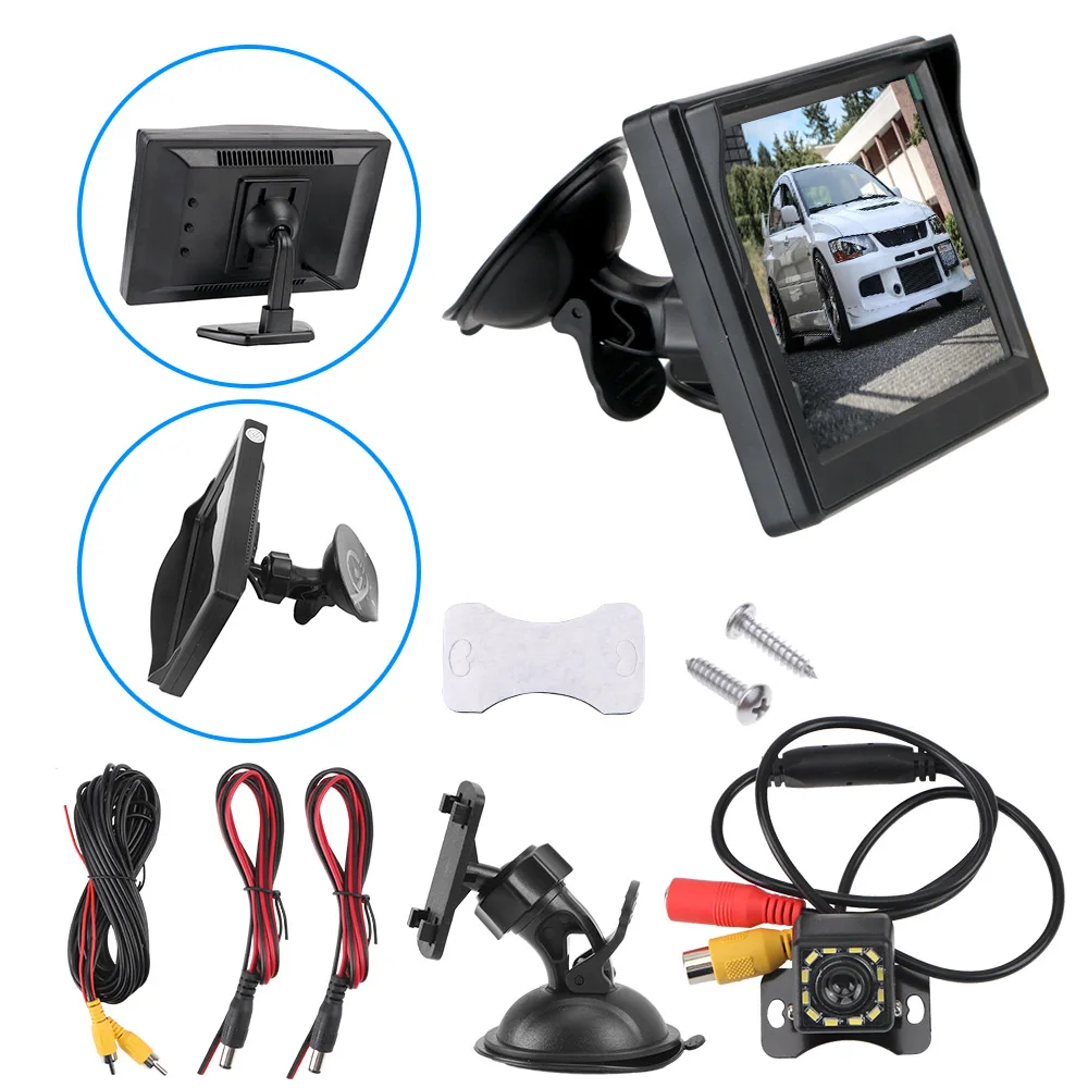 

Car Parking Assistance Car Reversing Rearview Backup Camera Waterproof Infrared 5 Inch Rubber Cup + Bracket Rear View Monitor