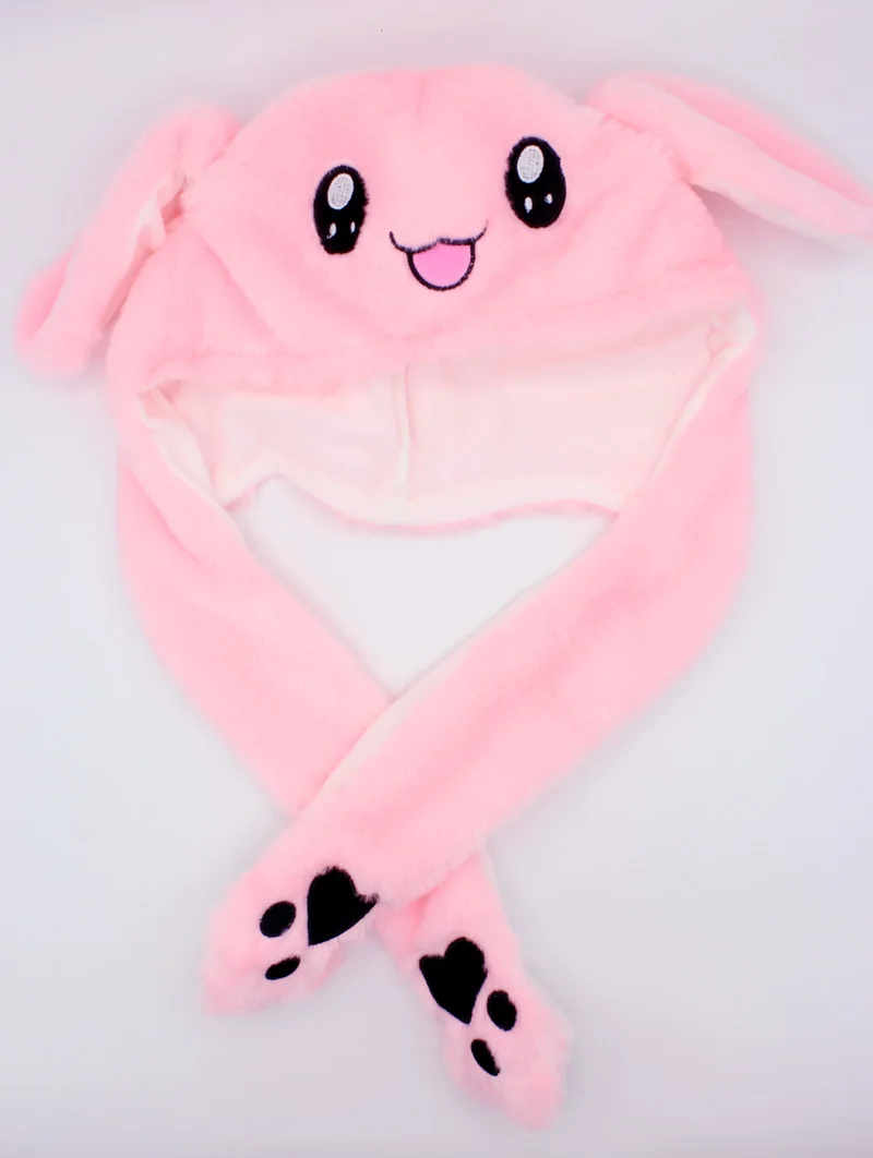 Pink Rabbit Kocozo, шапка кролика, подвижные уши, милая мультяшная игрушка, шапка, подушка безопасности, Kawaii, забавная шапка-игрушка, Детская плюшевая игрушка, подарок на день рождения, шапка для девочек - Цвет: Pink Rabbit